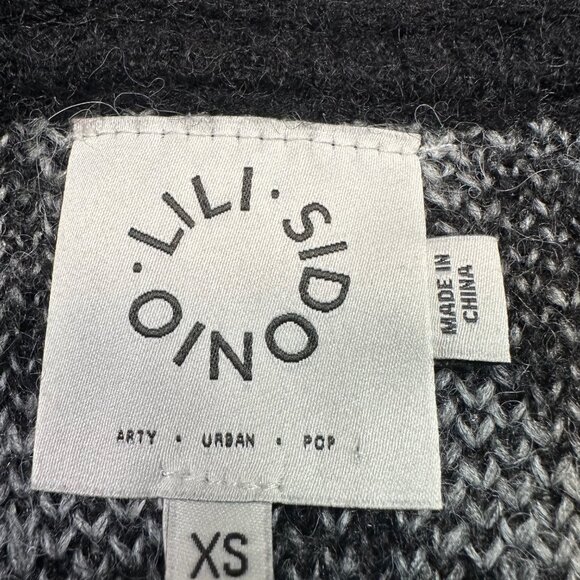 Lili Sidonio Anthropologie Plaid Fuzzy Sweater Grey Black White Boxy Cropped XS - Picture 4 of 8